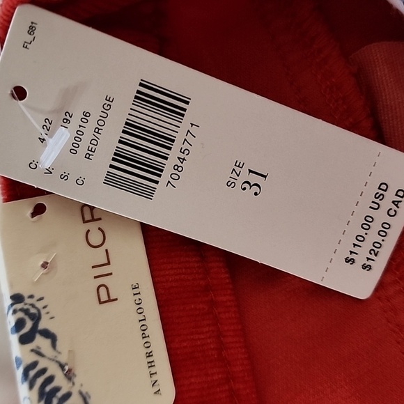 NWT Pilcro Anthropologie High Rise Skinny Red Corduroy Pants Size 31‎ - Picture 12 of 14